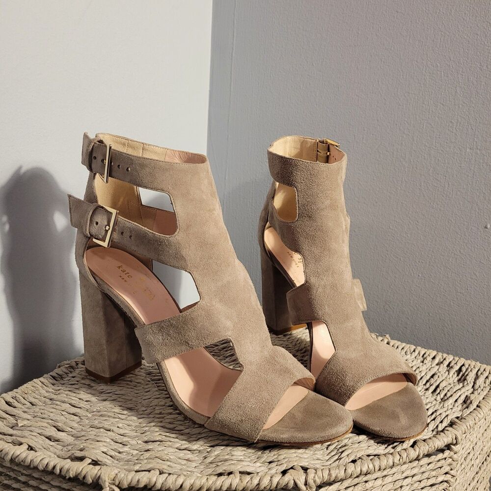 Kate Spade New York Made in Italy Llemi Stone/Gray Caged Block Heels Women Sz 9